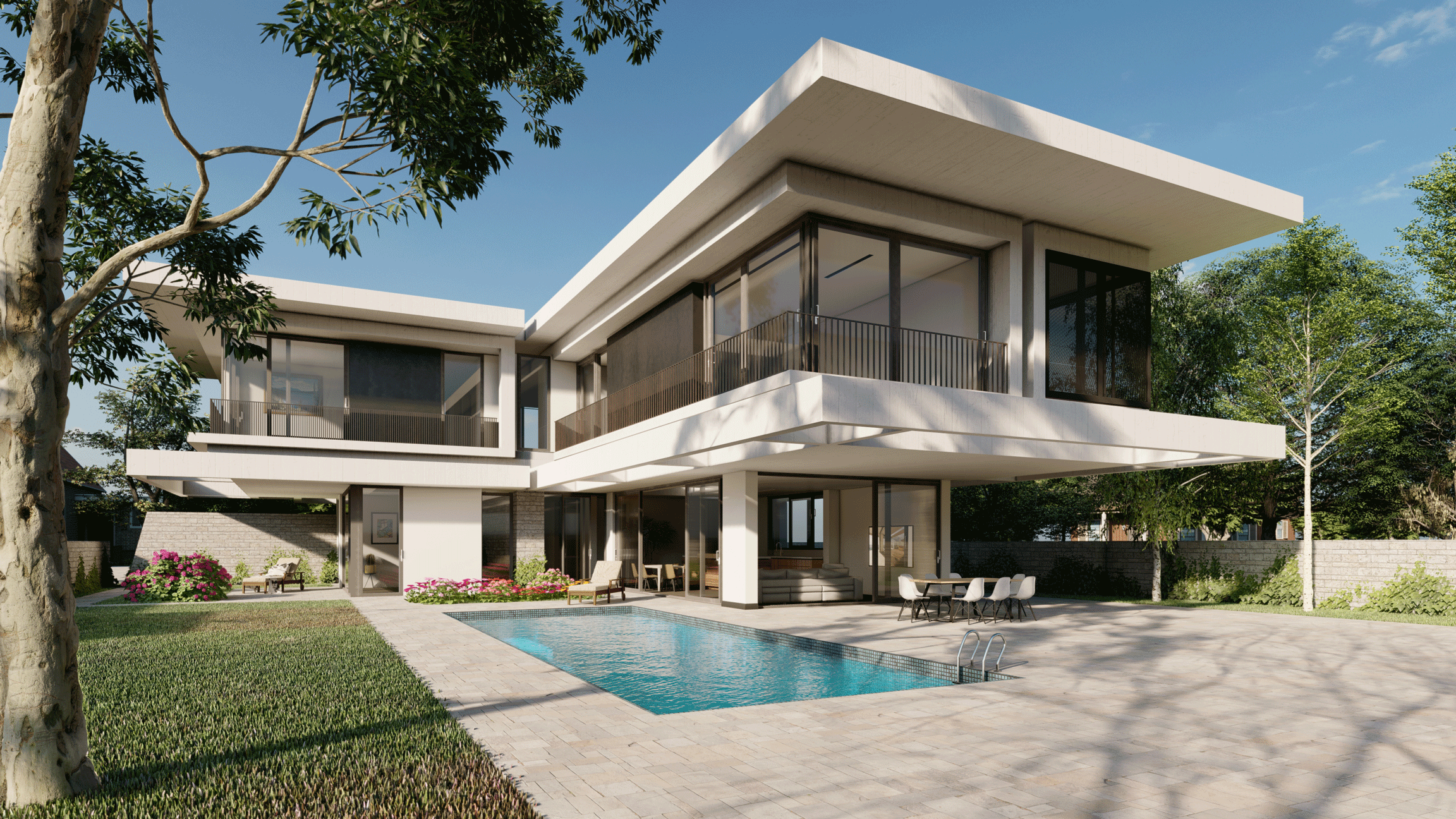 villa with pool external 3d design